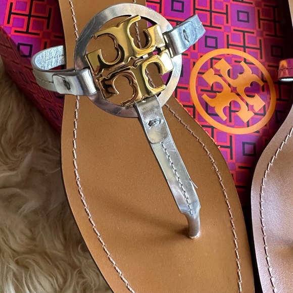 Tory Burch leather mini Millers Mirror Metallic sandals shoes dust bag size 9.5 - Picture 6 of 14